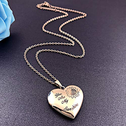 YOUFENG You are My Sunshine Necklace Sunflower Locket Necklace that Holds Pictures Heart Locket Pendant Gifts for Her - style: Rose Sunflower locket