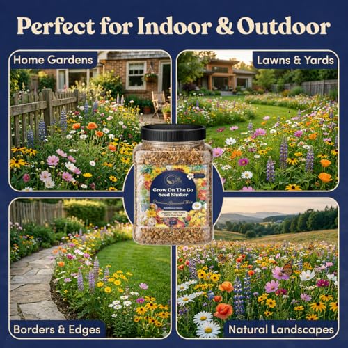 Bulk Wildflower Seed Shaker – Perennial Flower Seeds Mix to Plant Anywhere, by Geva Grow | 20 - Different Type Beautiful Perennial Wildflower Seeds Bulk 900,000+ Seeds, 1 Pound Tub - size: 1 Pound Tub, style: Premium Perennial Mix