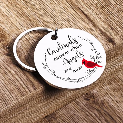 Cardinal Wind Chimes and Remembrance Keychain, Cardinal Sympathy Memorial Bereavement Condolence Gift Baskets in Memory of Loss of Loved One, Mother Father Grandma Grandpa Wife Husband Brother Sister