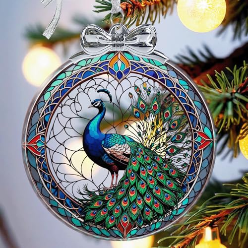 Peacock Christmas Ornament Crystal Glass- Hanging Ornaments for Christmas Tree Decorations, Xmas Ornaments for Peacock Lovers, Holiday Keepsake Present Exchange Ideas - color: Peacock