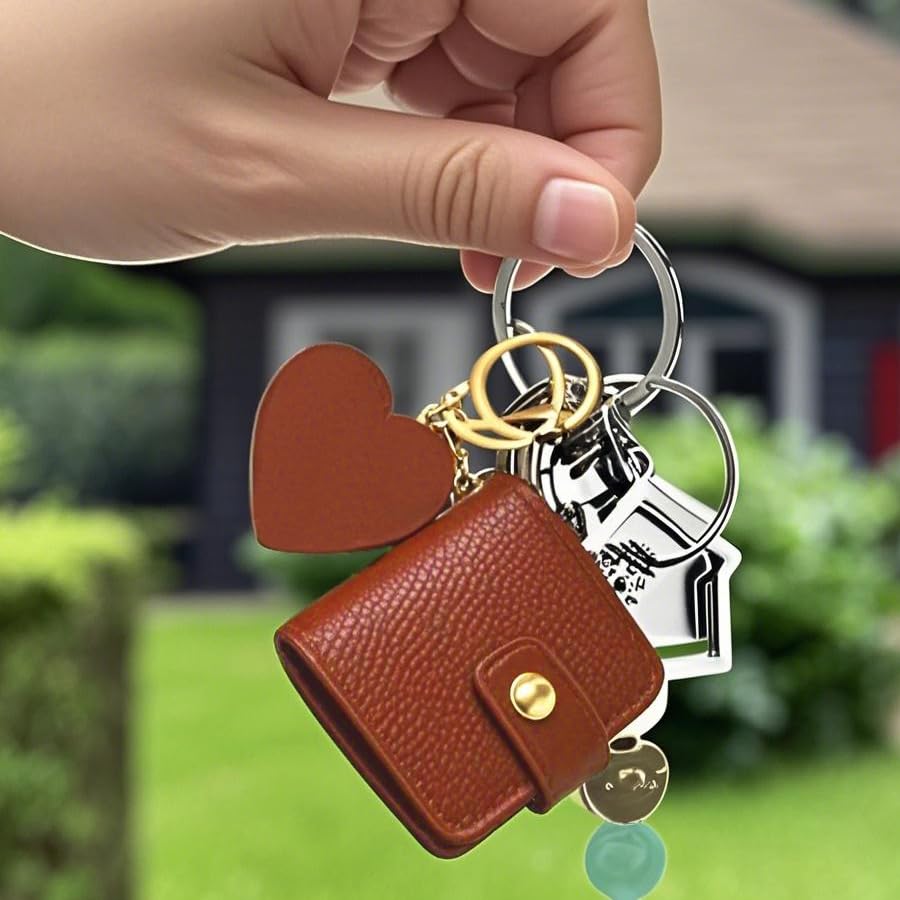 ARFUKA PU Leather Mini Photo Keychain Easy-Open Pocket Album Keyring & Bag Charm Holds 2 Photos