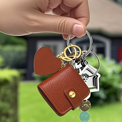 ARFUKA PU Leather Mini Photo Keychain Easy-Open Pocket Album Keyring & Bag Charm Holds 2 Photos