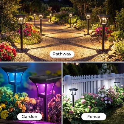 CINOTON RGBCW Solar Pathway Lights Outdoor, 3 Lighting Modes, 18 Pack | IP65 Waterproof, RGB, Warm White And Cool White, Auto On/Off, Solar Powered, Easy Installation for Garden, Walkway & Driveway - size: 18 Pack