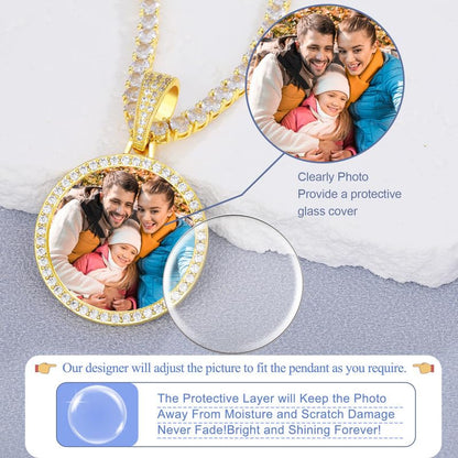 YIMERAIRE Customized Picture Necklace Personalized Circle Chain - color: 01 Circle Pendant Text(Gold)+Tennis Chain 0171