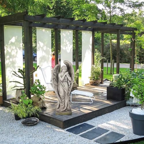 Outdoor Statues Angel Décor Garden Statue - 34 inch Large Garden Angels Outdoor Religious Statues Catholic Resin Concrete Finish Yard Patio Deck Home Entryway Hallway Sculpture 13.7*9.8*34 Inch