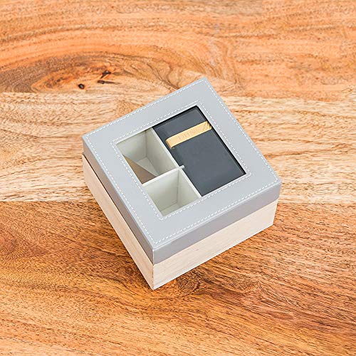 WEDDINGSTAR Wood and Faux Leather Keepsake Box With Glass Lid - style: Non-Customizable