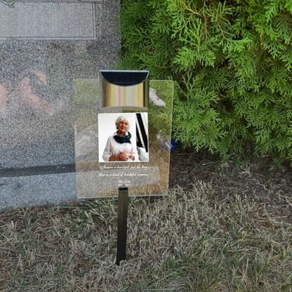 Beautiful Life Loved One In Our Heart Personalized Memorial Garden Stake Marker Photo LED Sympathy Gift In Loving Memory Remembrance Condolence Picture Light Up Plaque Sign Tombstone Grave Cemetery