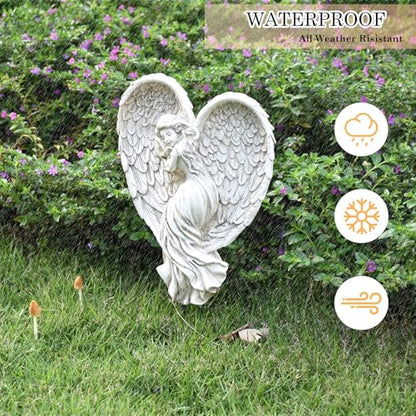Angel Garden Statue for Outdoor Sleeping Angel with Wings Fairy Memorial Guardian Love Angels with Stake for Outside Yard Art Grave Cemetery Patio Balcony Lawn, White