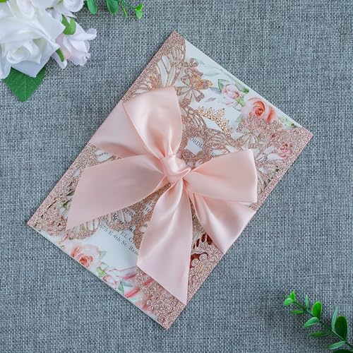 20 PCS 5.12x7.2 Butterfly Personalized Quinceanera Invitation, Customized XV Anos Laser Cut Invitation Cards with Envelopes (Rose Gold Personalized) - color: 20 PCS Rose Gold Personalized