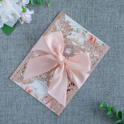 20 PCS 5.12x7.2 Butterfly Personalized Quinceanera Invitation, Customized XV Anos Laser Cut Invitation Cards with Envelopes (Rose Gold Personalized) - color: 20 PCS Rose Gold Personalized