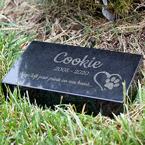 Black Granite Memorial Headstone for Lost Loved Ones, Dogs, Cats, and Family Pets. " Great for Your Garden, Tree Dedication, or in a Cemetery. Includes your personal text and photo (8 x 4 x 1") | Includes photo and text for lost loved ones, dogs, cats, an