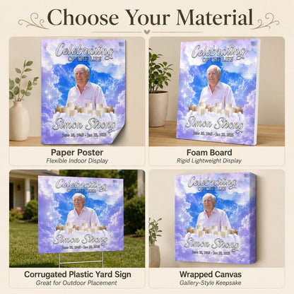 Personalized Funeral Memorial Sign with Photo and Heavenly Clouds - color: Design 3