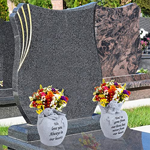 Angel and Cross Cemetery Grave Memorial Vases，Grave Decorations for Cemetery，Set of 2 Cemetery Memorial Vases with Removable Stakes,Memorial Gifts for Loss of Loved