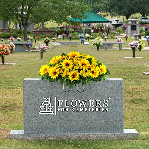 Sympathy Silks Artificial Cemetery Flowers - Grave Flowers for Cemetery - Yellow Sunflower Saddle for Headstone - size: 1 Saddle