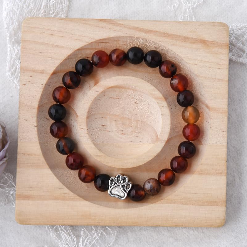 ShiQiao Spl Cat Dog Footprint Paw Stretchable Bracelet for Women Men Birthday Gifts for Cat Dog Lovers Gift for Pet Owner Natural Stone Beads Bracelets for Daughter Son Memorial Remembrance Bracelet