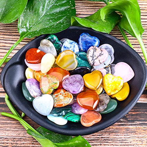 40pcs Heart Shaped Crystal Stones,0.8" Assorted Chakra Hearts 137-140g - color: 40pcs Heart Stones