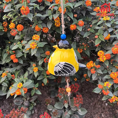 Bird Song Bell Wind Chime, Ceramic Cardinal Fashion Hanging Windchimes for Rustic Music Garden Backyard Church Decoration Porch Outside Outdoor Festival Memorial Gift Witness Friendship (Yellow)