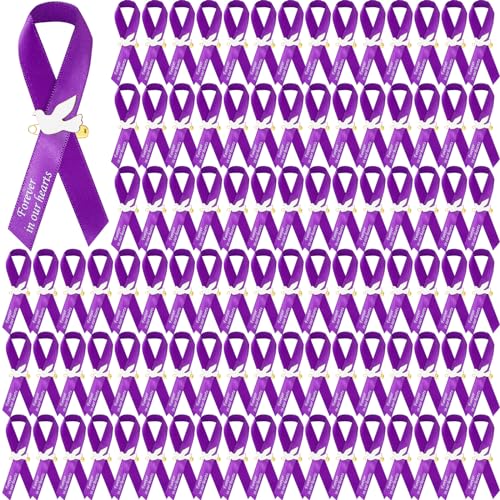 Geosar 100 Pcs Dove Funeral Memorial Ribbons Pins Memorial Service Respect Funeral Personalized Ribbon Bow with Safety Pins and White Dove for Mourning Mental Health Awareness Month Gifts(Purple) - color: Purple, style: Pigeon