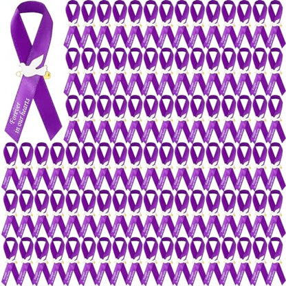 Geosar 100 Pcs Dove Funeral Memorial Ribbons Pins Memorial Service Respect Funeral Personalized Ribbon Bow with Safety Pins and White Dove for Mourning Mental Health Awareness Month Gifts(Purple) - color: Purple, style: Pigeon