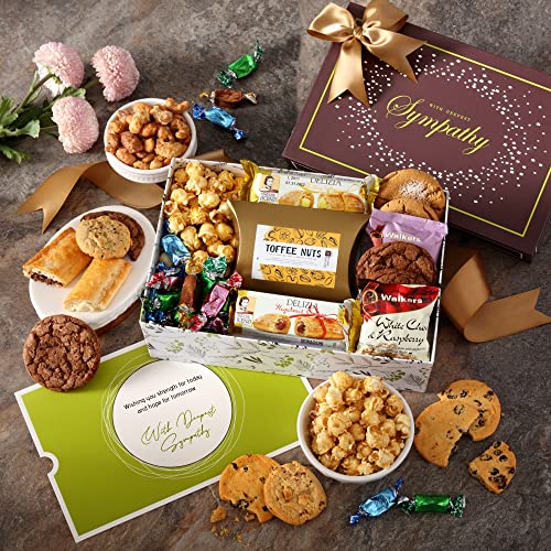Broadway Basketeers Sympathy Gift Box – Individually Wrapped Gourmet Snacks, Desserts and Cookies Gift Box for Funeral, Shiva or Memorial – Snack Box Gift Sets for Adults & Families Alike