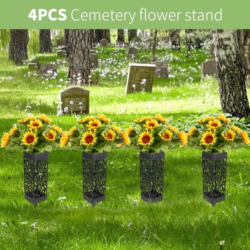 2Pcs Grave Cemetery Vases with Spikes 12 Inch, Graveside Flower Holder, Graveyard Headstone Flower Marker, Memorial Day Grave Decorations Plastic Floral Holders