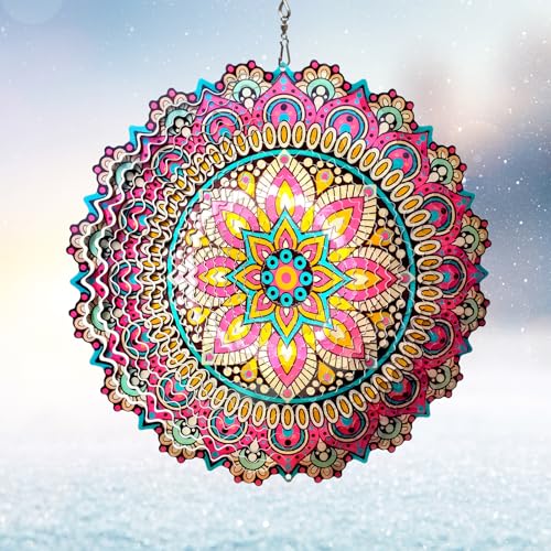 Mandala Blossom Wind Spinner - Metal Wind Spinners 12inch Large - color: Mandala Blossom