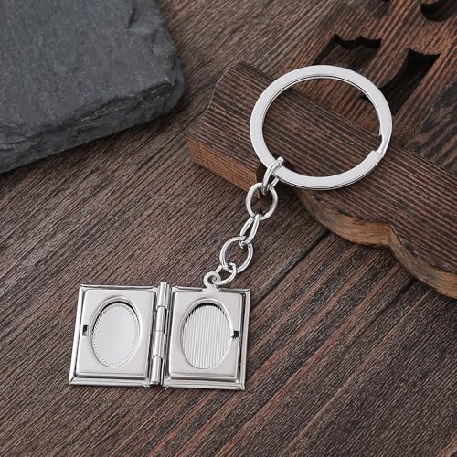 2PCS Elegant Heart Locket Keychain with Decorative Chain Stainless steel, Heart Pattern Design, Photo Frame Pendant - color: Book