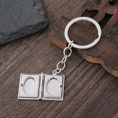 2PCS Elegant Heart Locket Keychain with Decorative Chain Stainless steel, Heart Pattern Design, Photo Frame Pendant - color: Book