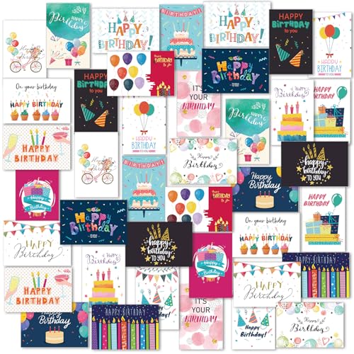 Harloon 200 Pack Happy Birthday Card Assorted Bulk with Blank Envelopes and Stickers 4 x 6 Inches Greeting Blank Happy Birthday Cards for Men Women Adults Kids, 20 Styles(Colorful Style) - style: Colorful Style