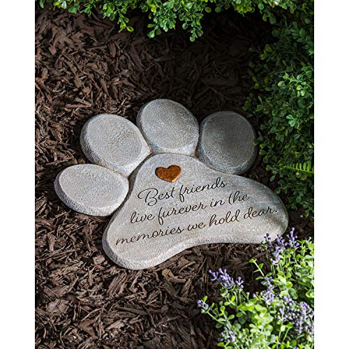 Evergreen Garden 11" Paw Shaped Pet Memorial Garden Stone, Best Friends Live Forever