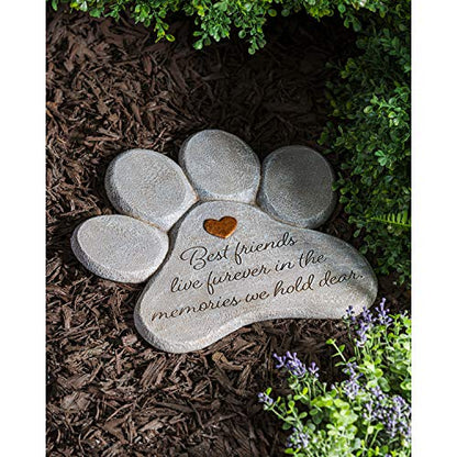 Evergreen Garden 11" Paw Shaped Pet Memorial Garden Stone, Best Friends Live Forever