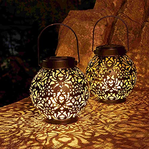 Set of 2 Solar Hanging Lanterns Outdoor for Garden Patio, Black - color: Black