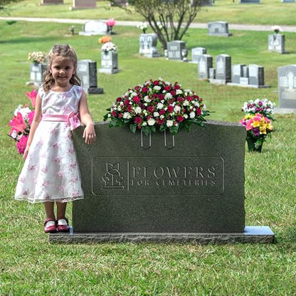Sympathy Silks Artificial Cemetery Flowers - Grave Headstone Flowers for Mother's Day - Garden Mums Beauty Pink and Cream Saddle