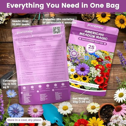 Wildflower Seeds Bulk Mix - 10,000+ Perennial & Annual Seeds - Texas, California & Florida Native Wildflower Seeds for Hummingbirds, Butterflies, & Cut Flowers - Cosmos, Throw and Grow - size: 25 Variety Perennial Mix