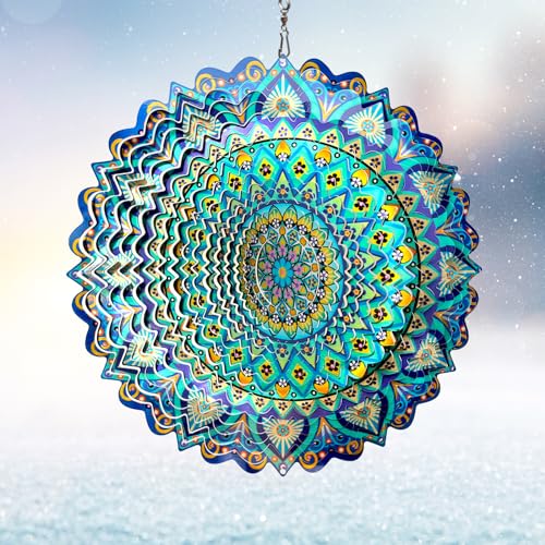 Wind Spinner Mandala Peacock - 12In Laser Cut Stainless Steel Wind Spinners Outdoor, 3D Kinetic Hanging Sculpture, Rustproof Metal Garden Decor Yard Art, Unique Gift for Women, Men, Holidays - color: Mandala Peacock