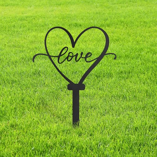 Love Heart Metal Garden Stake Decorative, Heart Shape with Script Design Silhouette Statues for Yard Art, Outside, Patio, Outdoor Decor, Garden Decorations, Lawn Ornaments - 12" Black - color: STA12-2408-M12, size: 12" Black