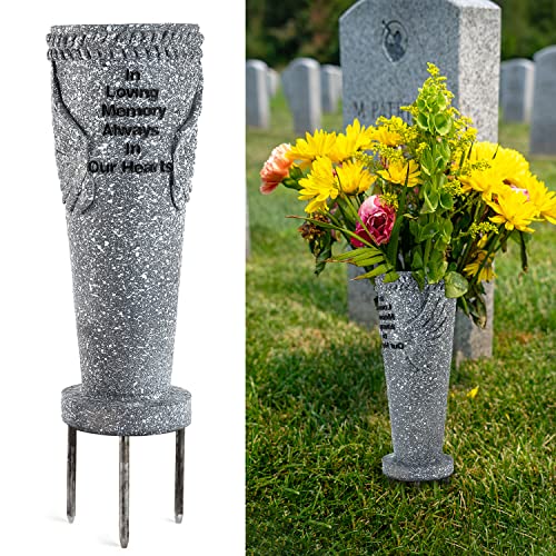 Cemetery Grave Vase with Ground Spikes, Angel Wings Vase for Fresh/Artificial Flowers, Floral Holder Headstone Decorations Grave Marker Memorial Stone Garden Yard Stake, Sympathy Gift - size: 1 Pack