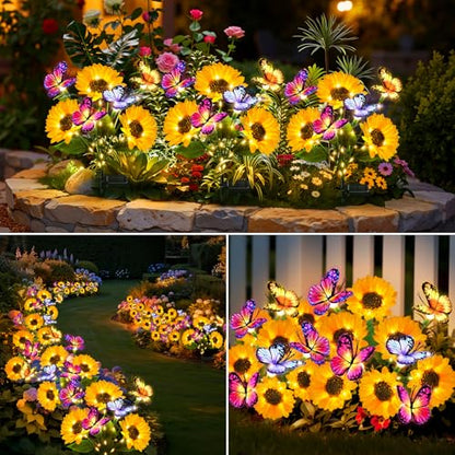 Solar Sunflower Lights with Butterflies, Bright Garden Light Outdoor Decor | Waterproof Lifelike Sunflower Blooms, Auto On/Off, Solar Flower Lights for Yards, Patios, Paths, Gifts for Women Mom Grandma - size: Butterfly Sunflower - 3PC