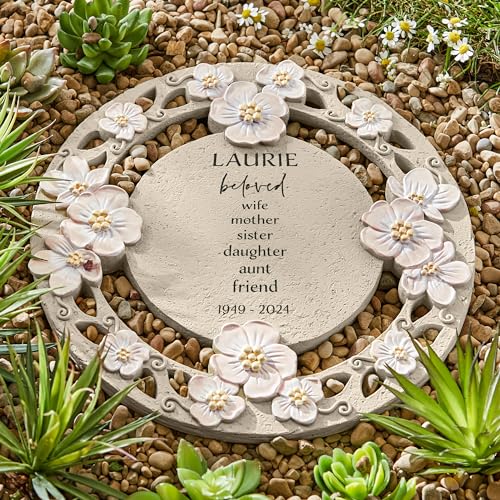 Let's Make Memories Personalized Memorial Garden Stone - Loved By All - Floral - Sympathy - style: Loved By All