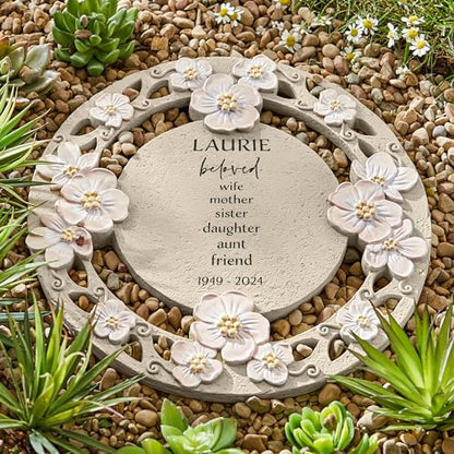 Let's Make Memories Personalized Memorial Garden Stone - Loved By All - Floral - Sympathy - style: Loved By All