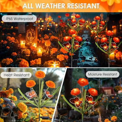 Dia de Los Muertos Decorations Outdoor Solar Powered Marigold Flower Lights - style: Marigolds