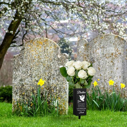 WEBEEDY Cemetery Vases Decorations for Grave Brother Metal Cemetery Flower Holder with Spike Pigeons Cross Forever in My Heart Grave Decor for Cemetery Funeral Father's Day Memorial Day,1 pc, 3x8Inch