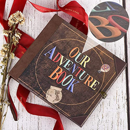 Scrapbook Photo Album Our Adventure Book Embossed Hard Cover | Movie Up Travel Memory Book for Anniversary Wedding Travelling Baby Shower Gifts - color: Adventurebook Letter