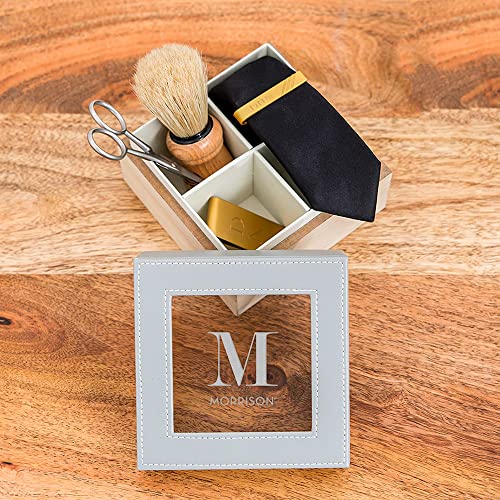 Weddingstar Custom Wood and Faux Leather Keepsake Box With Glass Lid - Initial Monogram - style: Initial Monogram
