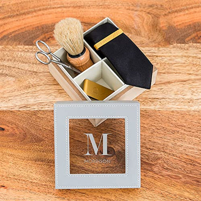 Weddingstar Custom Wood and Faux Leather Keepsake Box With Glass Lid - Initial Monogram - style: Initial Monogram