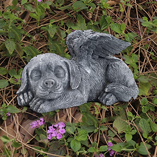 Dog Memorial Stone Resin Statue Pets Sleeping Angel Dog Keepsake Marker Grave Handmade for Cemetery