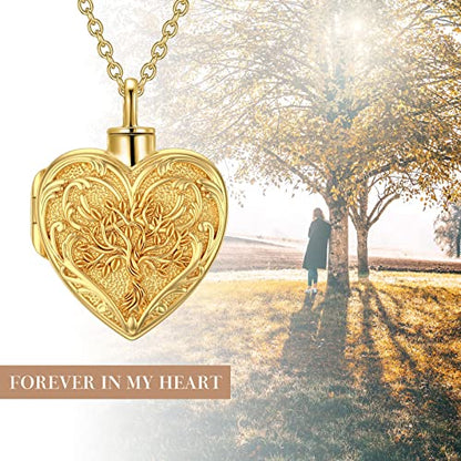 SOULMEET Cremation Jewelry for Ashes, Sterling Silver Urn Necklace for Ashes Women Men, Cherish Memories Cremation Jewelry to Keep Someone Near to You - color: M1-Gold tree