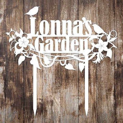 Personalized Flower and Bird Metal Garden Stake, Bird Garden Sign, Custom Flower Yard Decor, Mom's Garden Gift, Gardener Family Name Sign, Patio Home Gift, Yard Art, Housewarming Gift - color: Cstmdesign15