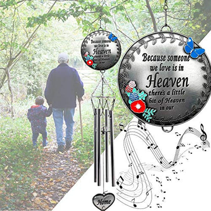 Memorial Wind Chimes for Loss of Loved One – Sympathy Gift with Enameled Butterfly & Flowers, in Loving Memory Wind Chime for Garden, Outdoor Remembrance Bereavement Gift, 22 Inch