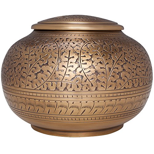 Antique Bronze Brass Cremation Urn - Low Profile Vignette Model fremation urn for Human Ashes - Suitable for Cemetery Burial or Niche - Large Size fits Remains of Adults up to 180 lbs